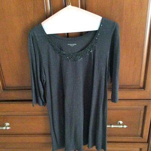 EILEEN FISHER CHARCOAL GRAY LINEN TUNIC TOP SZ MED